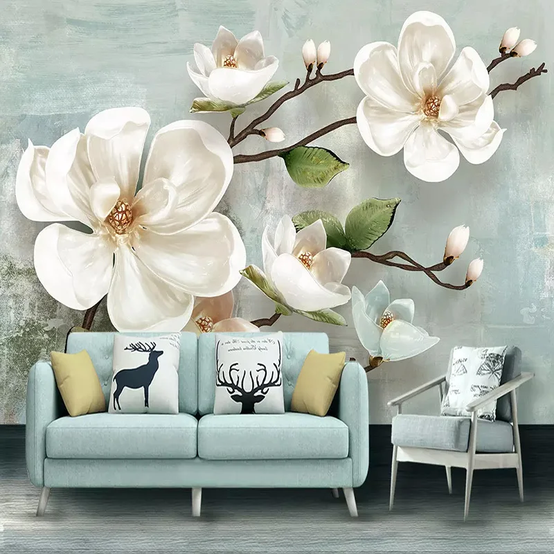 Tapet 3D Stereo Relief Magnolia cu Flori picturi Murale Moderne, Simple, Camera de zi Dormitor Decor Perete Pictura 3 D Papel De Parede
