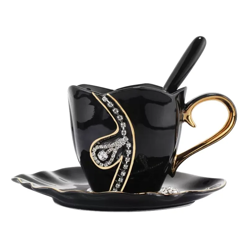 Creație în stil European diamond ceramic cafea, cești și farfurioare set de lux clasic cupluri ceai de după-amiază mic dejun lapte cesti de ceai