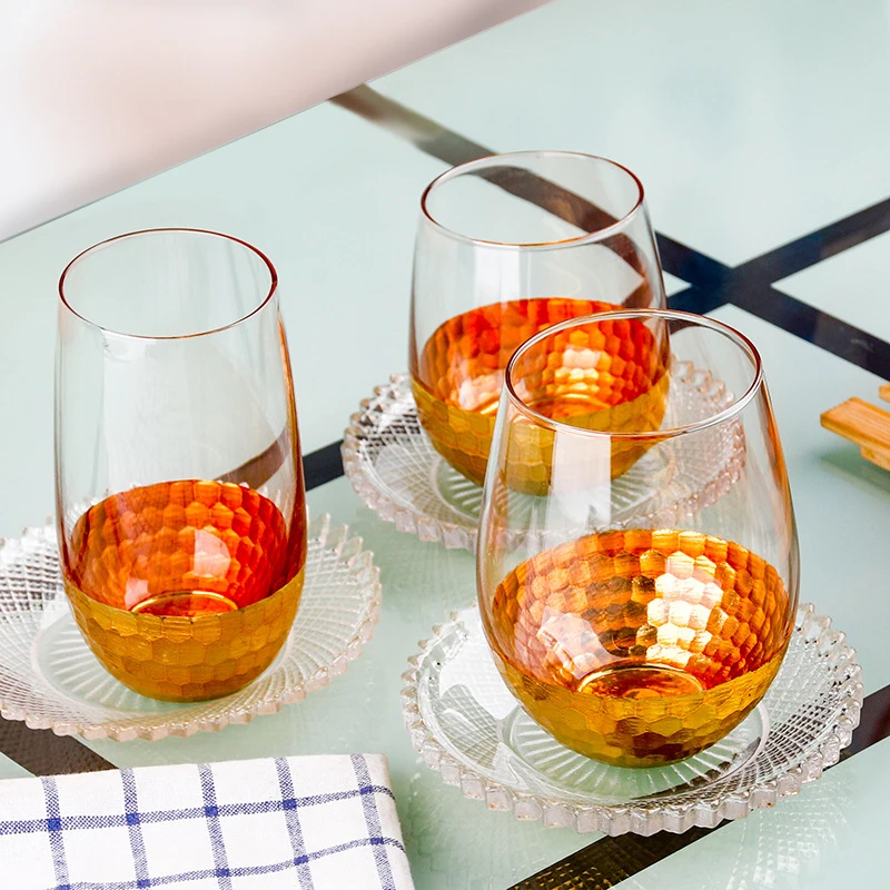 Whisky Cana Cana de Ceai Tazas Sticlă Caneca Cupa Transparent de Aur Fund de Sticlă Cupa de Cristal Cana Mare Rotund Gura Set de Ceasca 1buc