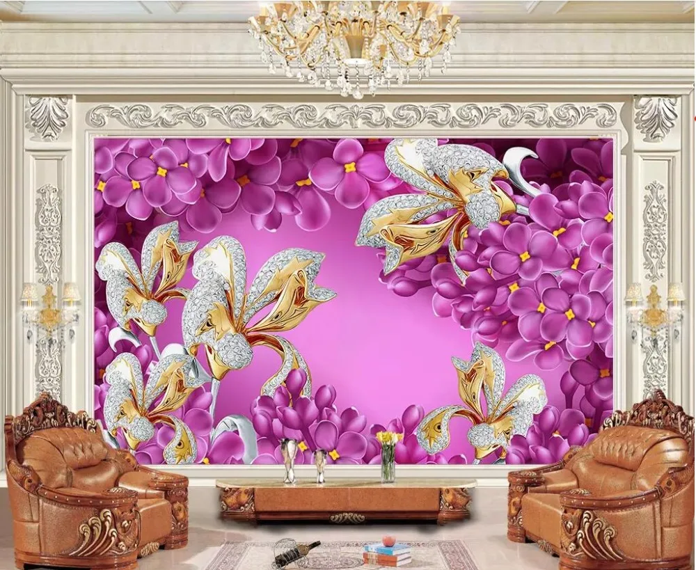 Fotografie 3d tapet personalizat murală Violet Lavanda Bijuterii cu Diamante Lily home decor 3d picturi murale tapet pentru pereți 3 d