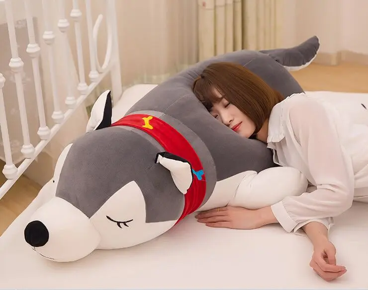 jucărie de pluș imens 130cm desene animate husky jucărie de pluș gri predispuse câine bumbac foarte moale papusa de dormit perna cadou de crăciun s2859