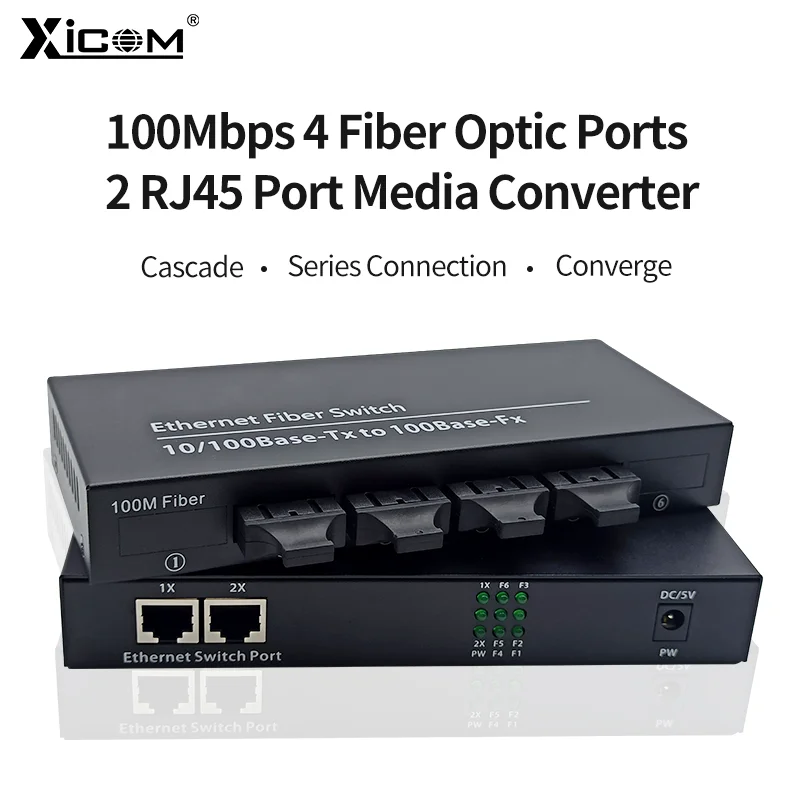 Media Convertor Fibra Optica Single Mode SC Fiber Switch 10/100mbps cu 4 Fibra Optica Port 2 Port RJ45 Media Converter Simplex/Duplex