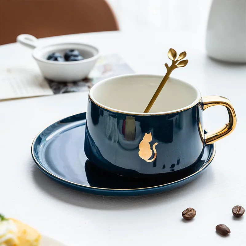 225ml Stil Nordic Animal Ceașcă de Cafea Cu Farfurie Lingura Mâner de Aur mic Dejun Lapte cu Suc de Cana Cadou Pentru Ziua de nastere