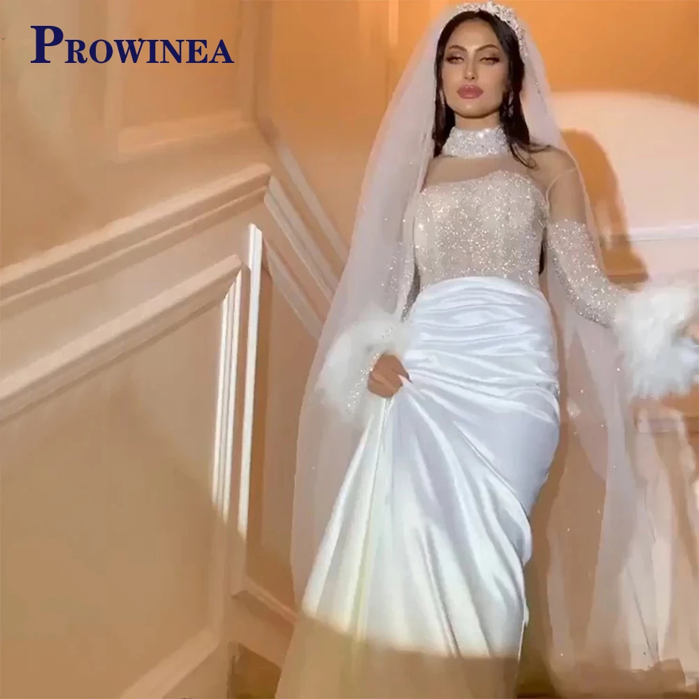PROWINEA Musulman Fildeș Sirena Rochii de Mireasa 2023 Pene de Lux Conservatie Elegant Rochii de Mireasa Personalizate, Plus Dimensiune Vestidos