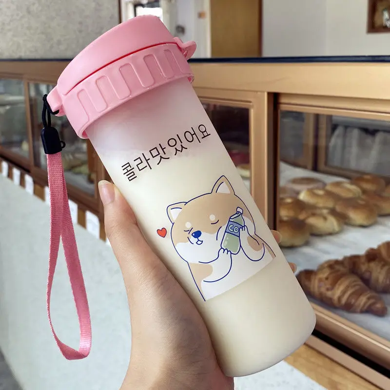 450ml coreean Shiba Inu Mată Sticlă de Plastic BPA Free Desene animate Transparent Sticle de Apă etanșe Drinkware Drăguț Student Cup