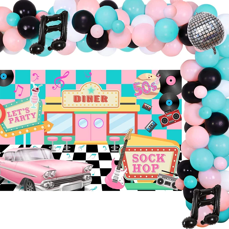 Cheereveal 50 Retro Disco, Hip Hop, Petrecere, Decoratiuni Roz Albastru Balon Ghirlanda Kit Notă Muzicală Baloane Folie Sock Hop Fundal