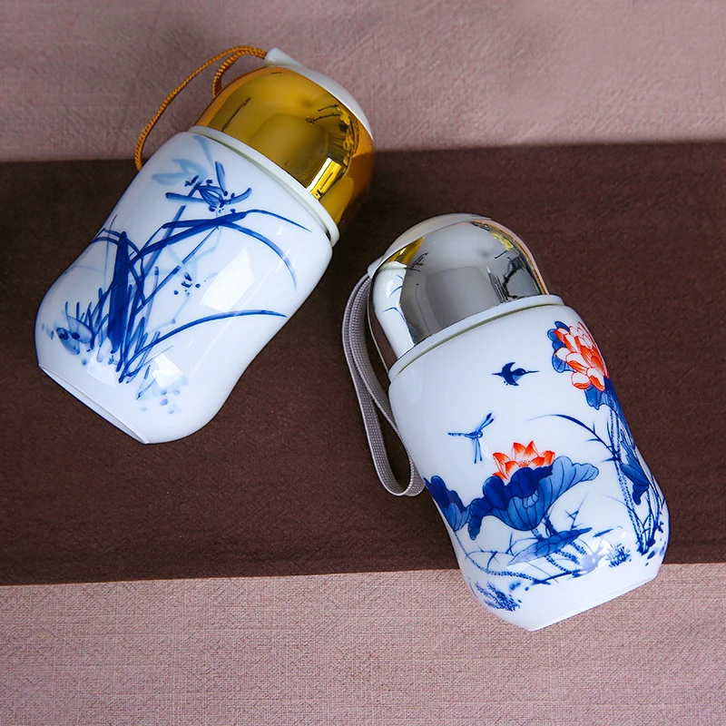 280 ml Jingdezhen ceramică vacuum cupa fete albastru și alb portelan ceașcă de ceai cu capac portabil cu un singur strat de linie de sănătate cana cadou