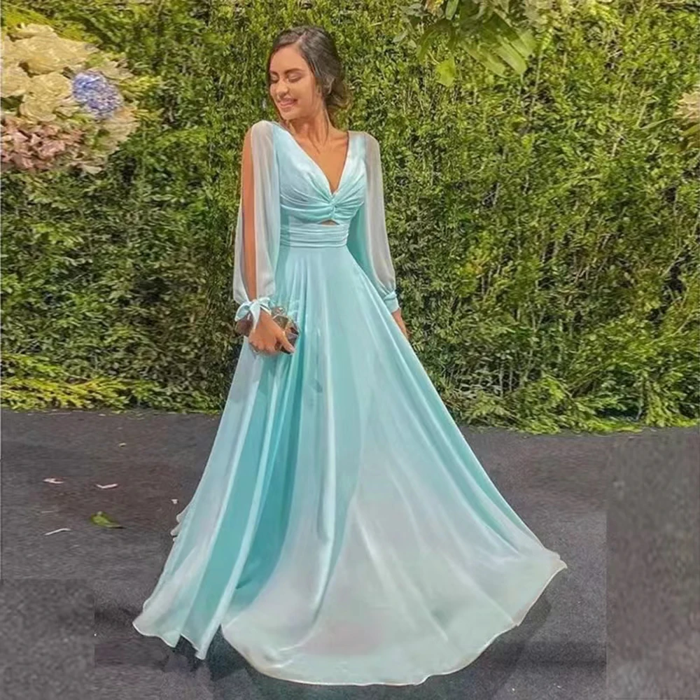 Elegant cu Maneci Lungi Rochii de domnisoare de Onoare Lung O-linie V-gât Vestidos Sifon Personalizat Petrecere de Nunta Rochie Pentru Femei