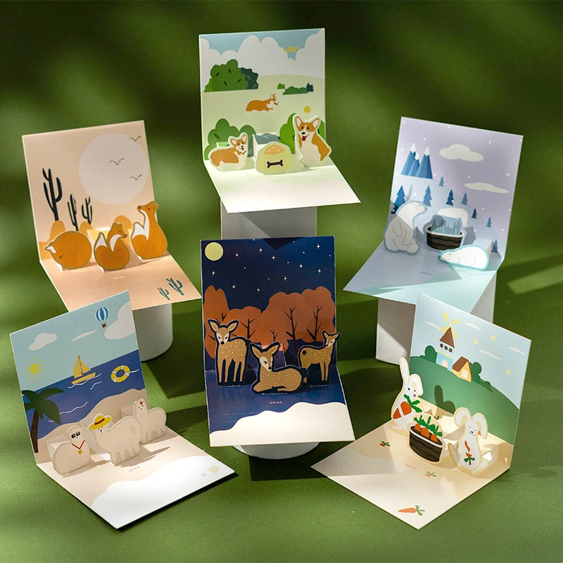 250set Carduri Fericit Ziua de nastere Fata Soția peisaj 3D Pop-Up Felicitari Cadouri cărți Poștale cu Plic și Autocolante Ziua Profesorilor