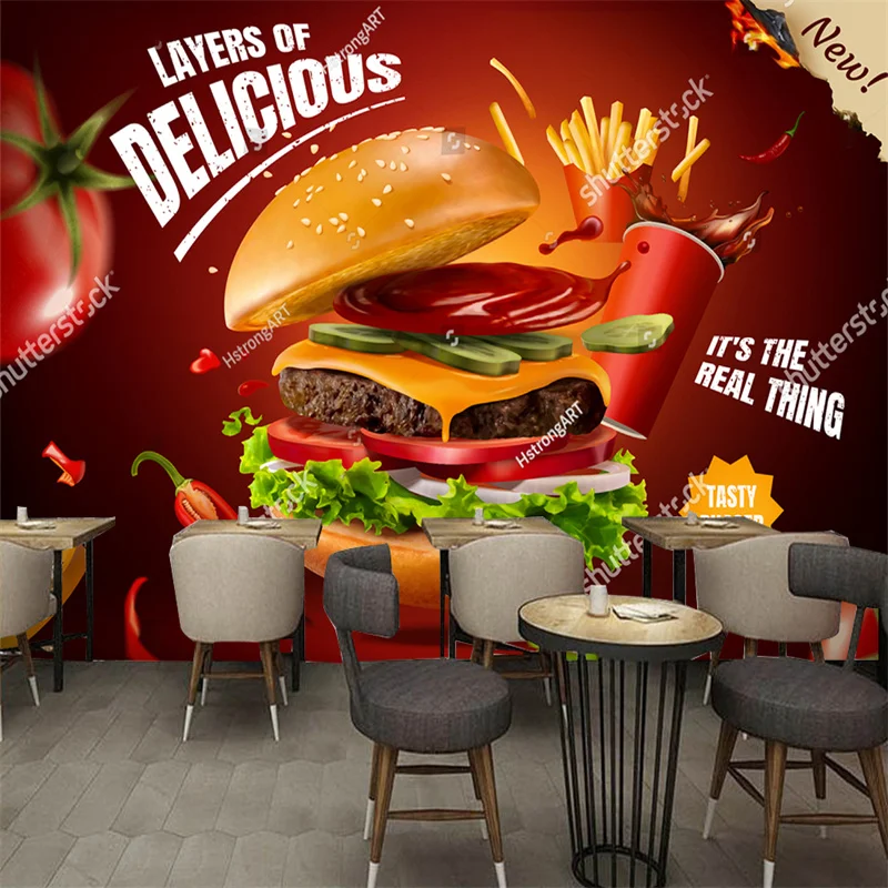 Fast-Food Burger Cu Cartofi Prajiti Cola Tapet Industriale Decor Mural Restaurant Kebab Grătar, Snack Bar Peretele Din Fundal