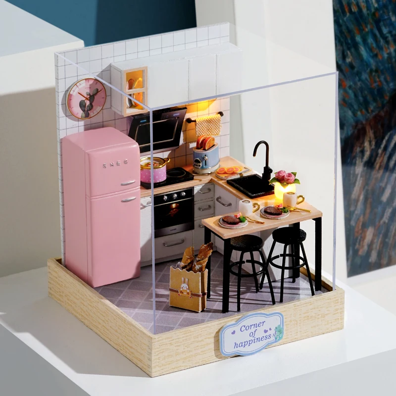 DIY Mobilier casă de Păpuși în Miniatură din Lemn Miniaturas Casa Papusa Cutie Theatr Jucarii pentru Copii, Cadouri de Ziua de nastere GUST DE VIAȚĂ QT027