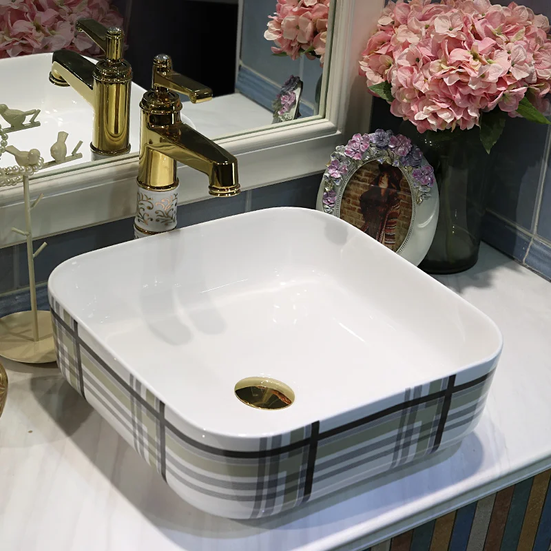 Chineză Stil de Artă Ceramică Bazinul Chiuvete Counter Top bazin de spălare elegant chiuveta chiuvete de baie pătrat