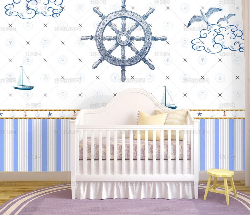 Bacal Mare 3D Autocolante de Perete pentru Camera Copii Detașabil DIY albastru alb nava 3D Tapet, picturi murale pentru Copilul Decor Dormitor