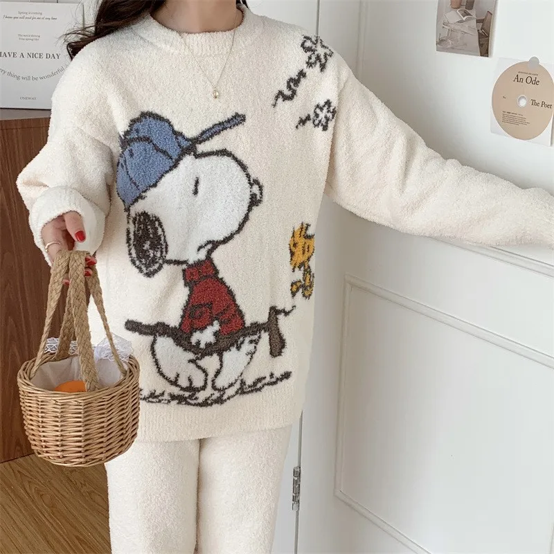 Snoopy Iarna Moale Drăguț Îngroșat Cald Gât Rotund Body Pijama Set de Desene animate Anime Kawaii Jucărie de Pluș pentru Fata Ziua de nastere Cadou