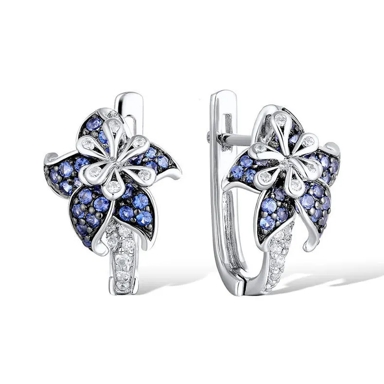 Argint incrustate cu albastru de cristal floare floare cercei franceză temperament elegant doamnelor bijuterii accesorii de petrecere