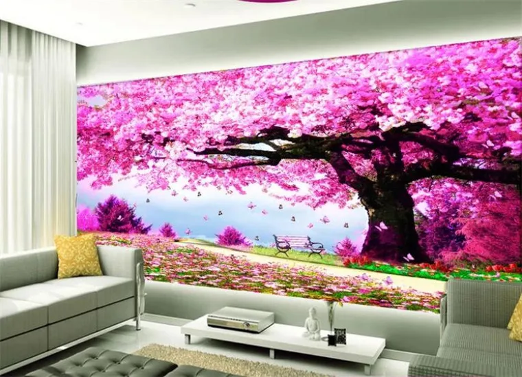 Foto personalizat Tapet Stick Romantic Copac Sakura Estetice, Decorative Murale de Perete de Fundal papel de parede