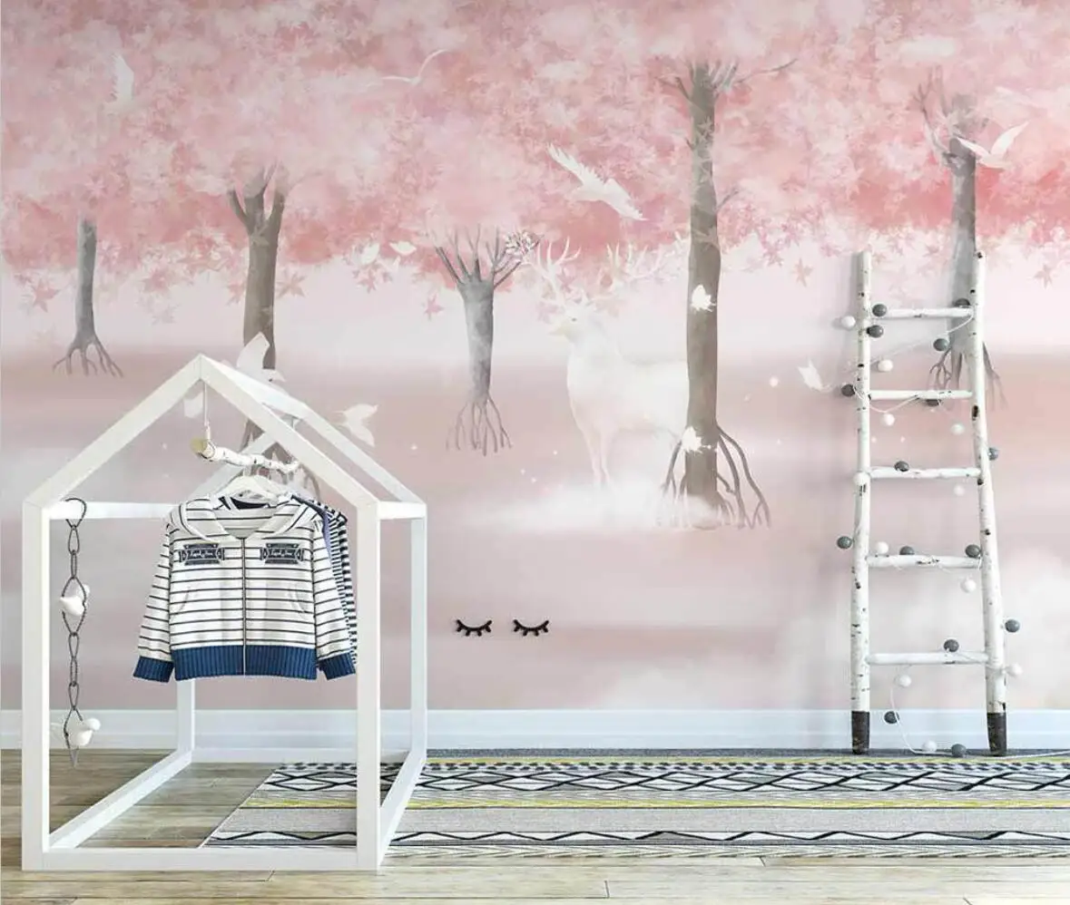 Tapet personalizat cherry blossom elan pădure murală interioară de fundal de culoare roz de perete acasă decorare camera de zi dormitor tapet 3d