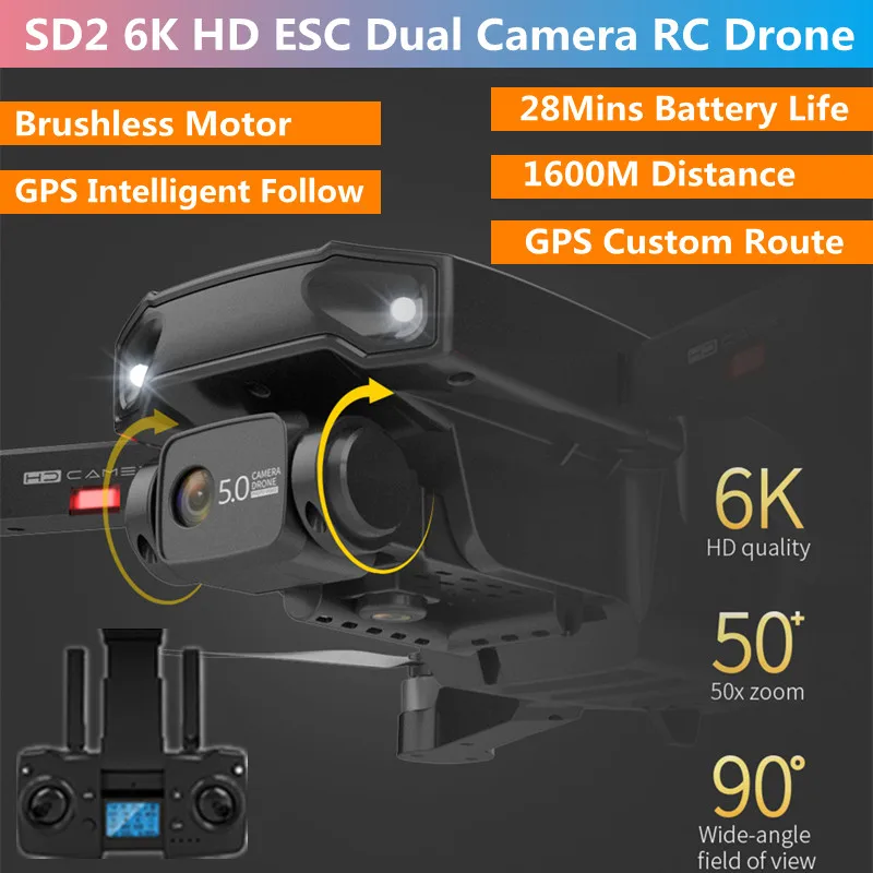 SD2 GPS fără Perii 6K ESC Camera Dublă RC Drone 28Mins Îndure 1600M Distanță Inteligent Urmați Traseu Personalizat de Control de la Distanță Quadcopter