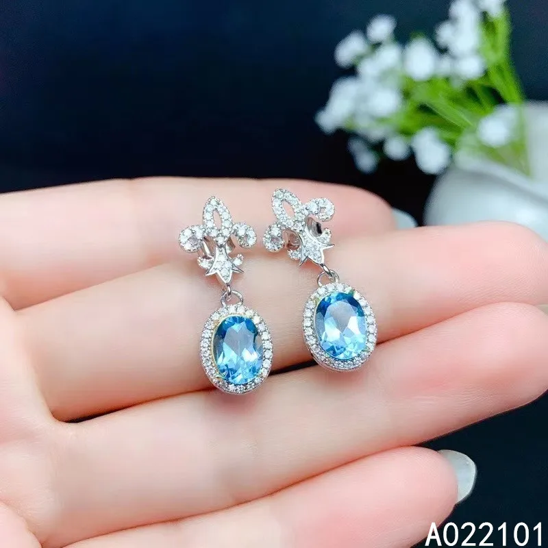 KJJEAXCMY bijuterii fine din argint 925 naturale topaz albastru nou fată frumoasă cercei de vânzare fierbinte ureche stud suport de testare stil Chinezesc