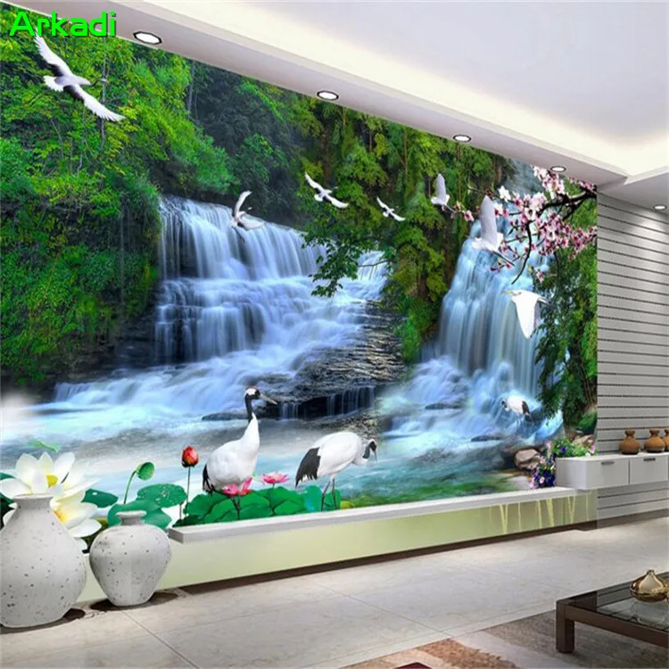 Imagini de fundal personalizate Chineză modernă TV de fundal de hârtie de perete 5D Peisaje imagini de fundal camera de zi fără sudură video acasă murală