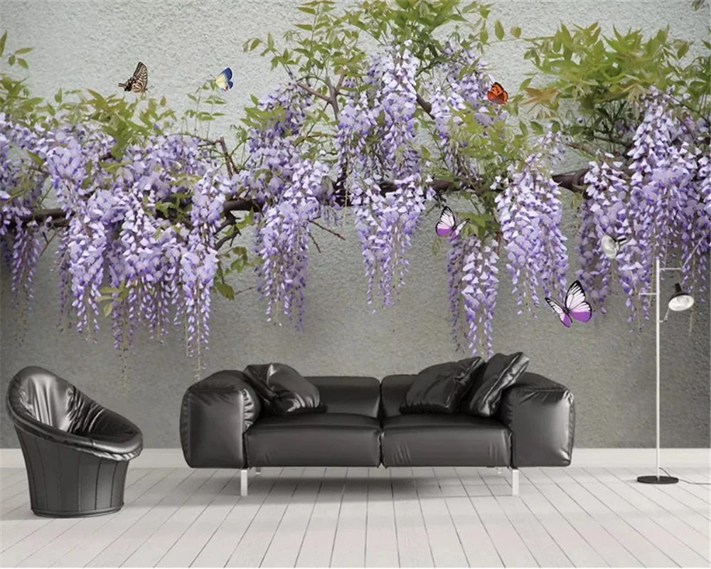 beibehang dimensiune Particularizată Moderne de hârtie de perete 3D wisteria cu flori fluture TV, canapea de fundal papel de parede tapet 3d pictura
