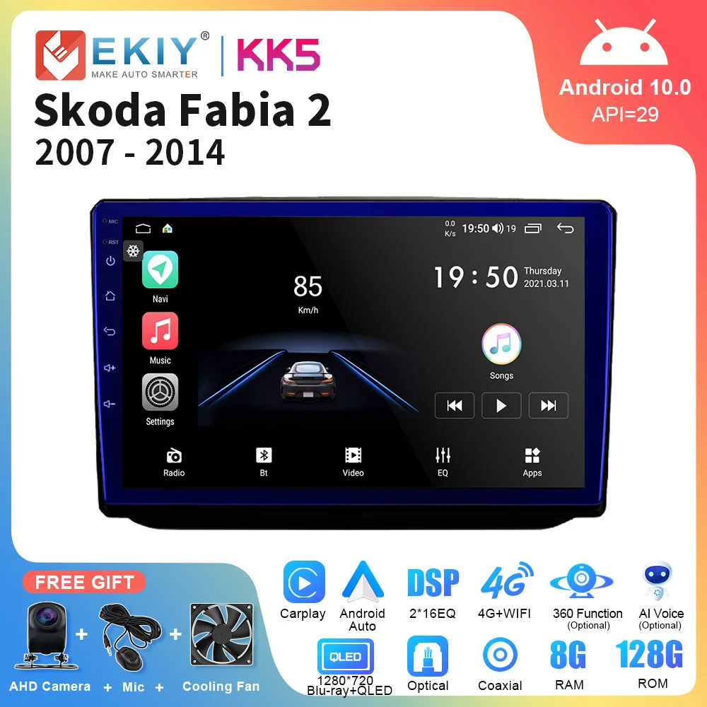 EKIY KK5 QLED DSP Android Auto Multimedia Player Video Pentru Skoda Fabia 2 2007 - 2014 AI de Navigare de Voce Stereo, GPS, DVD, Unitate de Cap