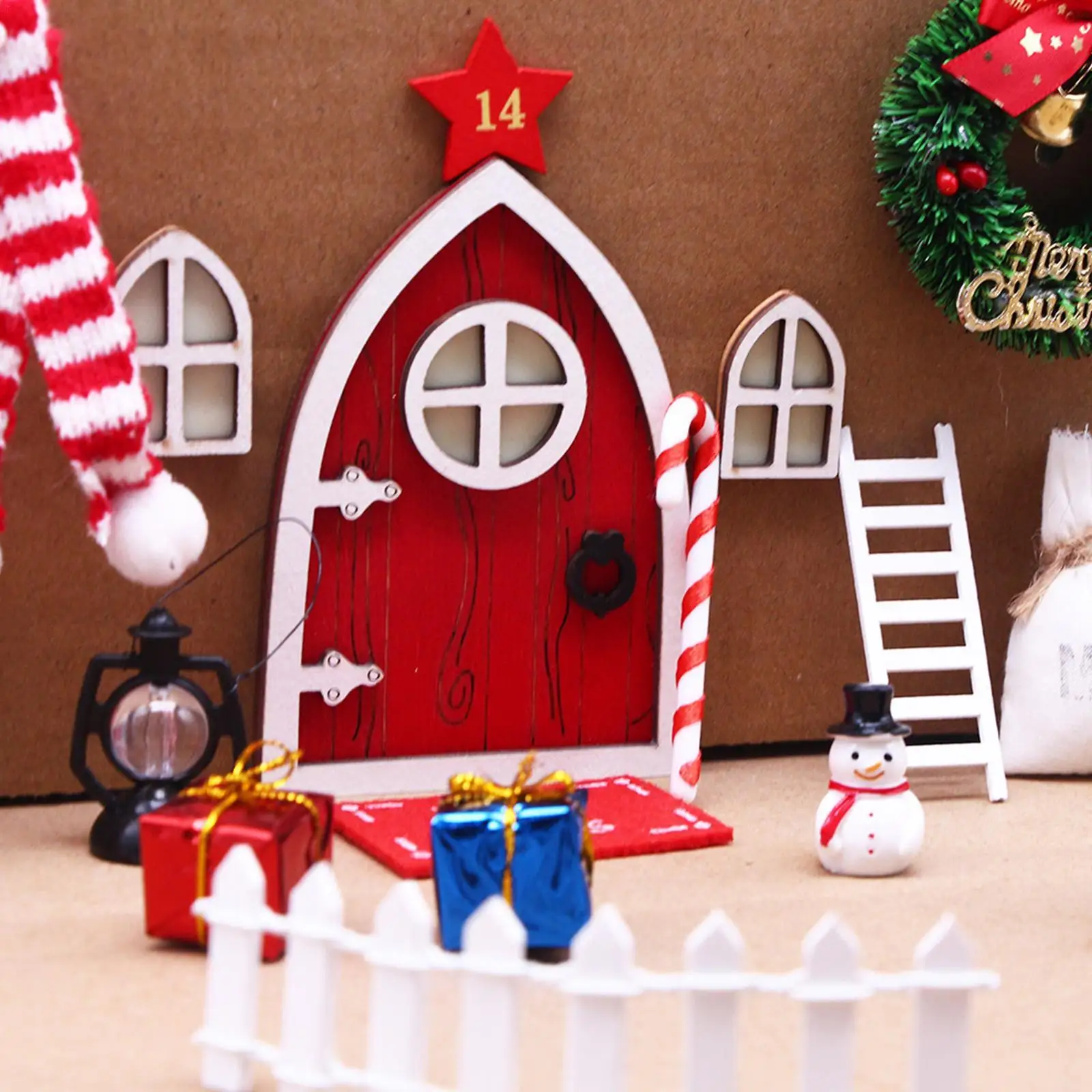 Casă De Păpuși Doll House Mini Luminos Ușa Elemente De Recuzită De Crăciun Elf Ușa Miniaturale De Decor Scenă