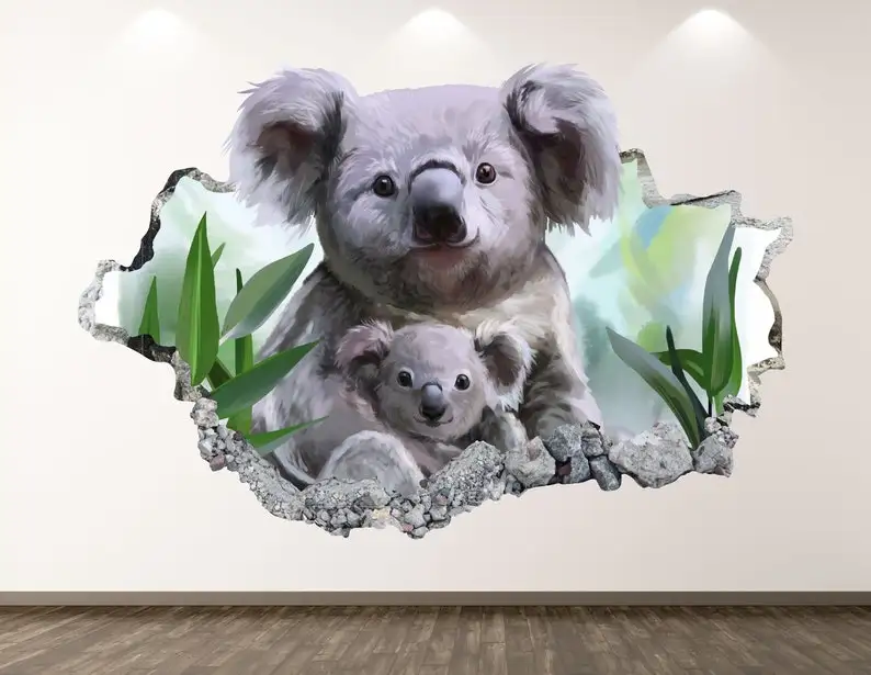 Koala Familie de Perete Decal - Animal Pictura 3D Distrus Arta de Perete Autocolant Decor Camera pentru Copii Vinil Acasă Poster Cadou Personalizat KD2114