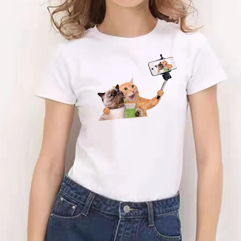 T-Shirt Pentru Femei Pisica Drăguț de Imprimare de Desene animate Doamnelor sex Feminin Tee Tricou 90 Casual Top Lady Femei Harajuku Grafic T Shirt