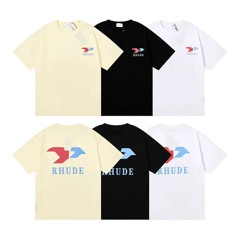 Simplu de Imprimare de Înaltă Calitate RHUDE Street Casual Gât Tee Masina de F1 GRAN PRIX CIRCUIT DE MONACO Print T-shirt