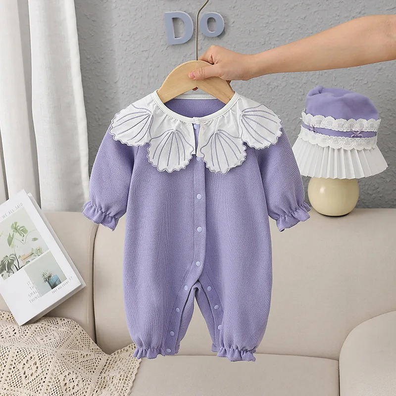 Îmbrăcăminte pentru copii 2022 Toamna anului Nou cu mâneci Lungi body pentru bebeluși Baby Violet Shell Guler Romper Vladan