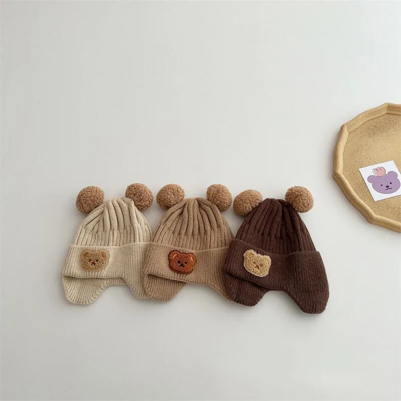 Tricotat Pentru Copii Pălării Stil Coreean Grupa De Copii Capace De Toamna Iarna Cald Lână Copil Nou-Născut Beanie Urs Drăguț Pom Pom Pulover Pălărie Lucruri Pentru Copii