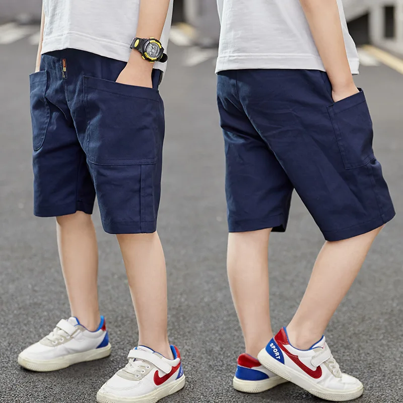 Pantaloni Largi Cu Talie Elastic Lungime Genunchi Drept Mijlocul Solidă Bumbac Casual Noua Moda Coreeană Vara Baieti Copii Copii