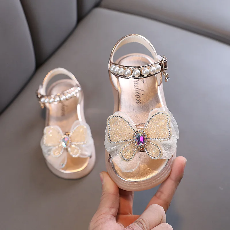 2023 Vara Sandale Fete Printesa Perle Curea Glezna Pantofi Bling Petrecere De Dans Sandale Copii Feliuta Pantofi De Nunta H566