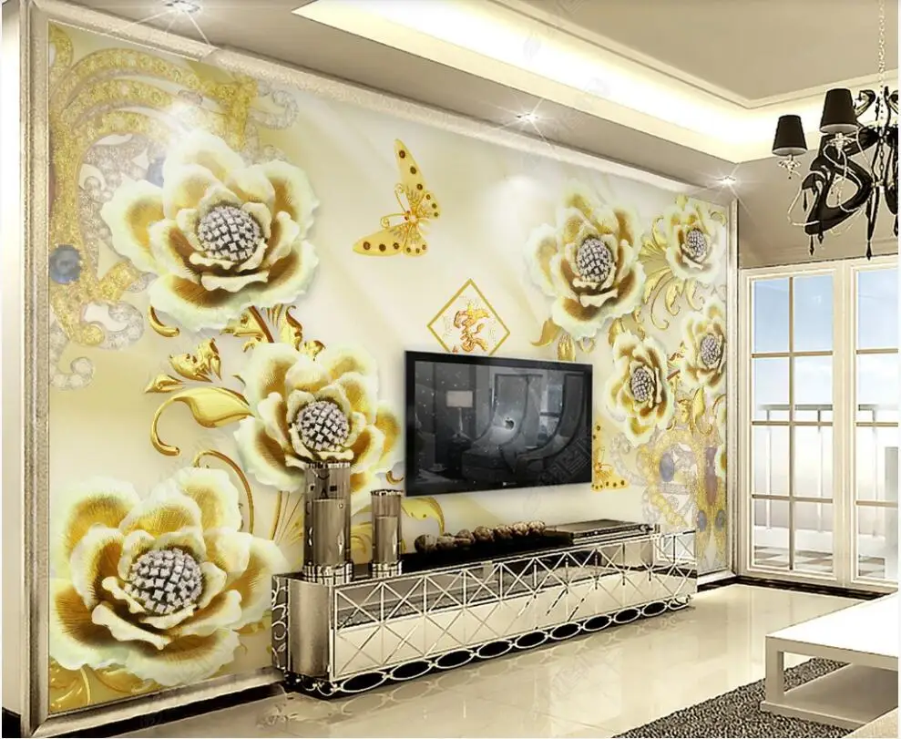 foto personalizat murală flori 3d imagini de fundal de Lux de Aur Florale de Bijuterii home decor camera de zi imagini de fundal pentru pereți 3d