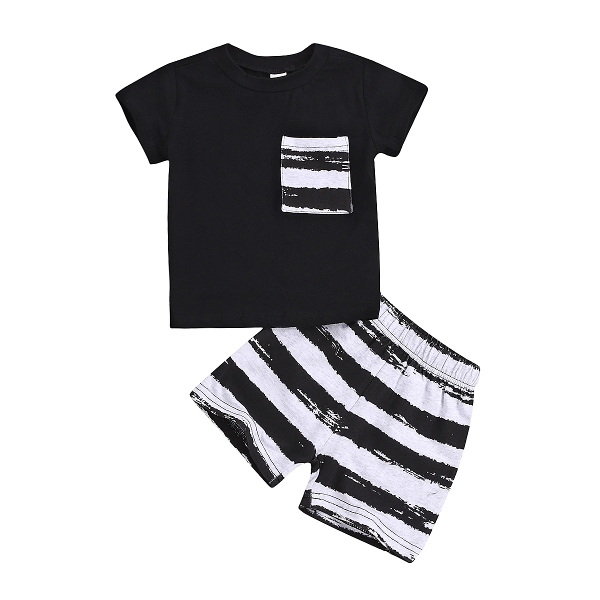 2 BUC Copilul de Vara pentru Copii Haine Baieti Haine Negru T-Shirt, Blaturi+Dungi Pantaloni scurți Costum Baieti Seturi Casual