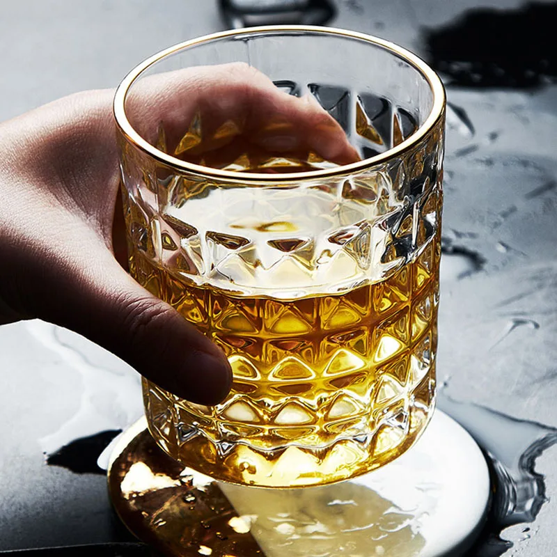 European stil stil simplu aurit rim sticlă groasă relief acasă de sticlă de whisky pahar transparent externe pahar de vin