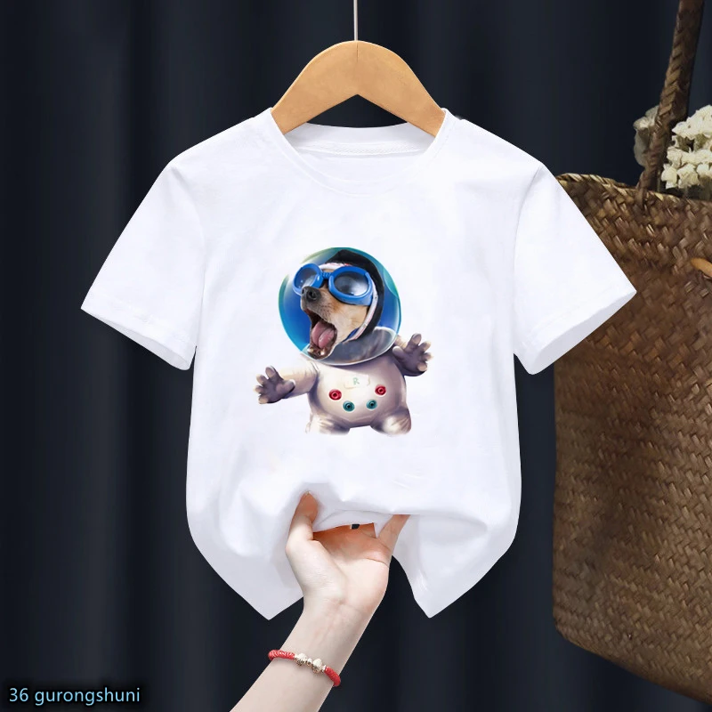 2022 Noi de Vânzare Fierbinte Copii tricou Amuzant Câini în Spațiu de Imprimare de Desene animate Fete t-shirt Casual de Vara Baieti tricou Alb cu Maneci Scurte Topuri