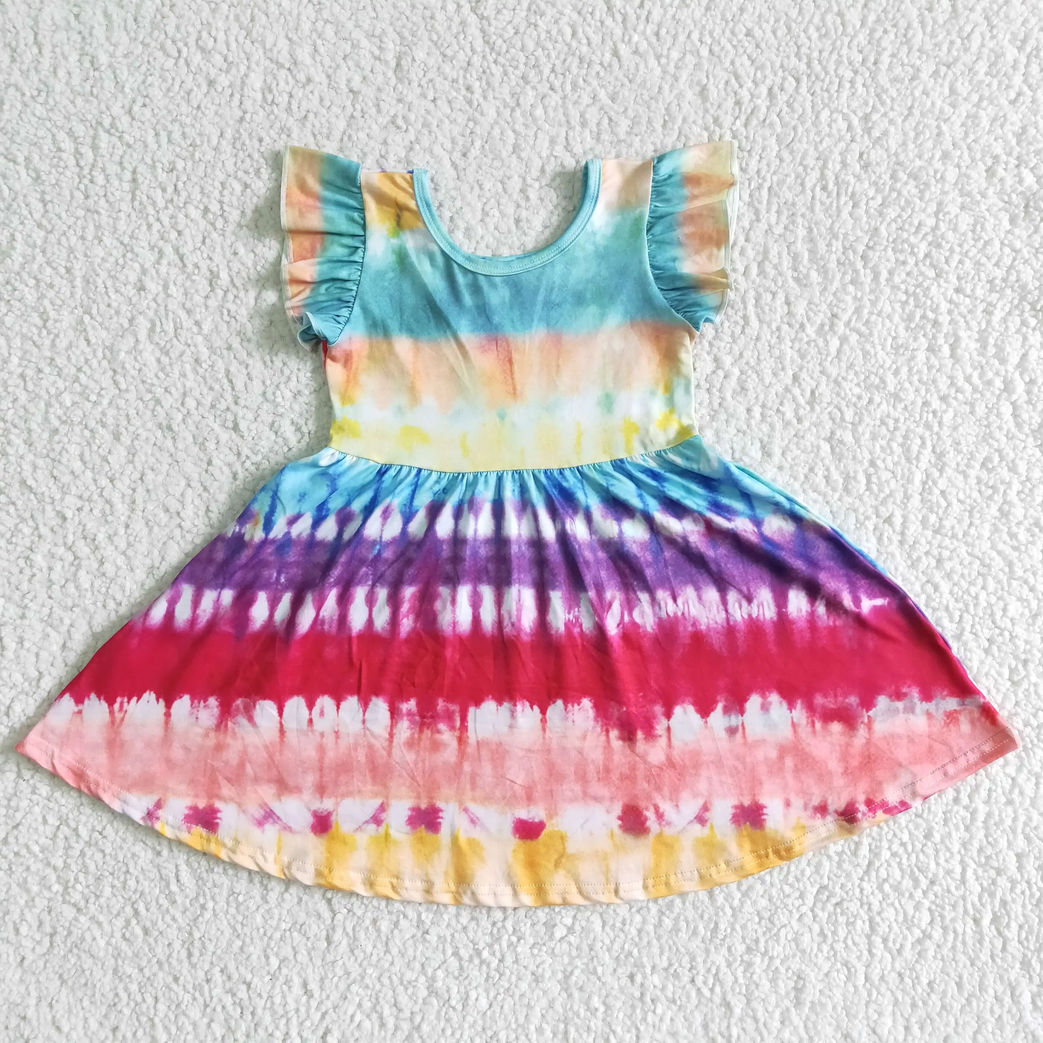 Tie dye pic de zbor mâneci fetita de vara cu maneci scurte twirl dress design nou moda de primăvară haine de fata rochie de printesa
