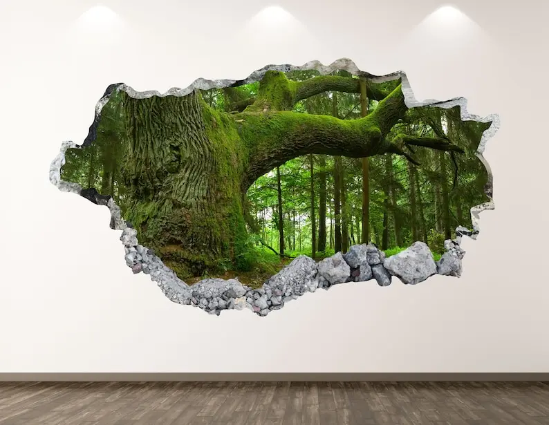 Pădure Perete Decal - Copaci 3D Distrus Arta de Perete Autocolant Decor Camera pentru Copii Vinil Acasă Poster Cadou Personalizat KD70