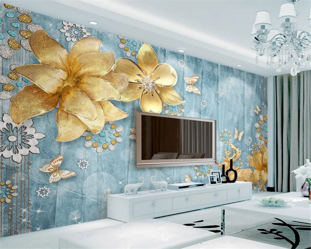 Beibehang Tapet personalizat Stil Mediteranean Mare de Flori de Fundal Murală Casa Decorative de Perete Camera de zi cu TV 3d Tapet