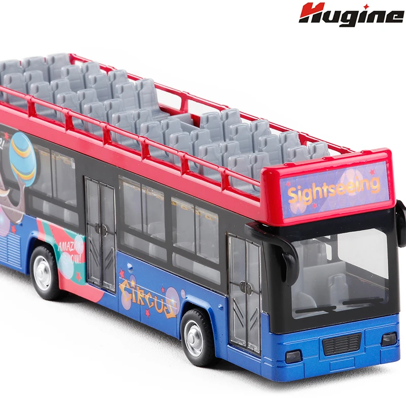 Model de autobuz Turistic Open-Top Auto Aliaj Model City Express de Mare Viteză cu Sunet Realist Și Plin de Lumină Înapoi Jucarii Copii