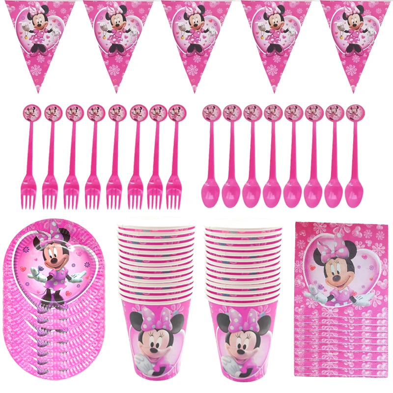 49 BUC Disney Minnie Mouse Temă Petrecere de Aniversare Consumabile Cana Farfurie cu Șervețel Copii Fata de Partidul Decor Tacamuri de unica folosinta Set