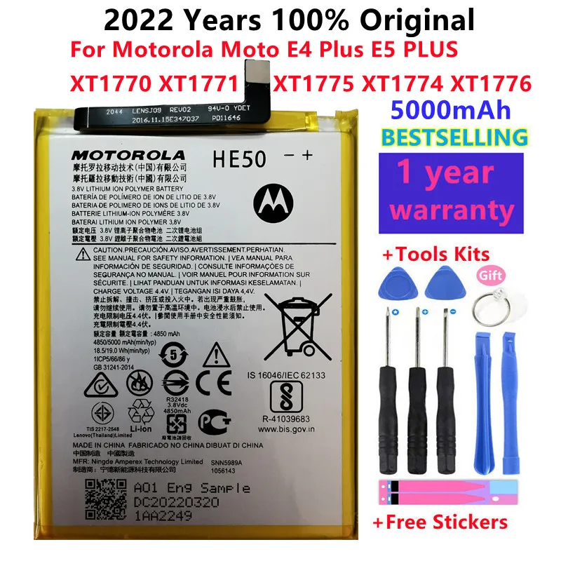 100% Original 5000mAh HE50 Acumulator Pentru Motorola Moto E4 Plus E5 PLUS XT1770 XT1771 XT1775 XT1774 XT1776 Baterii de Telefon Bateria