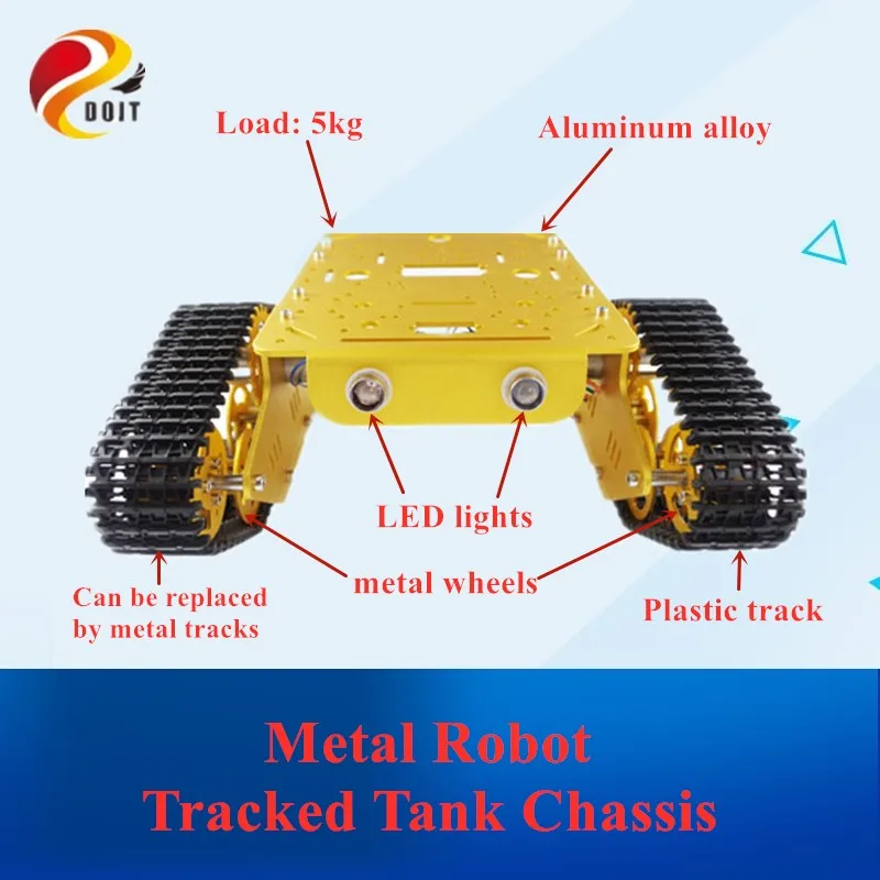 DOIT T300 Aliaj de Aluminiu de Metal Robot cu Senile de Tanc Șasiu Urmări Caterpillar Masina Cadru Platforma Crawler Pedrail DIY pentru Arduino
