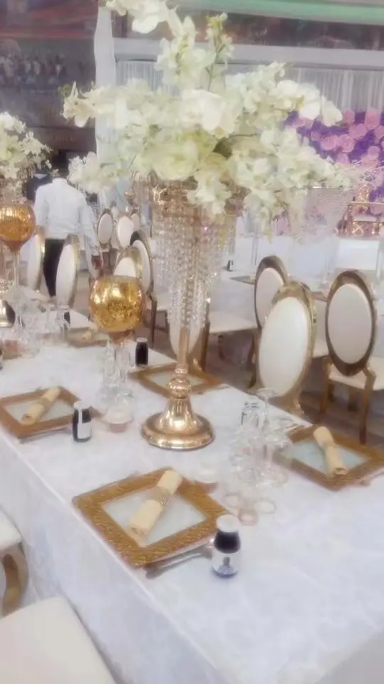 100cm /60cm inaltime )10buc )stil Nou stand de Flori de cristal margele de aur cadru metalic vaze inalte tort de nunta senyu01042