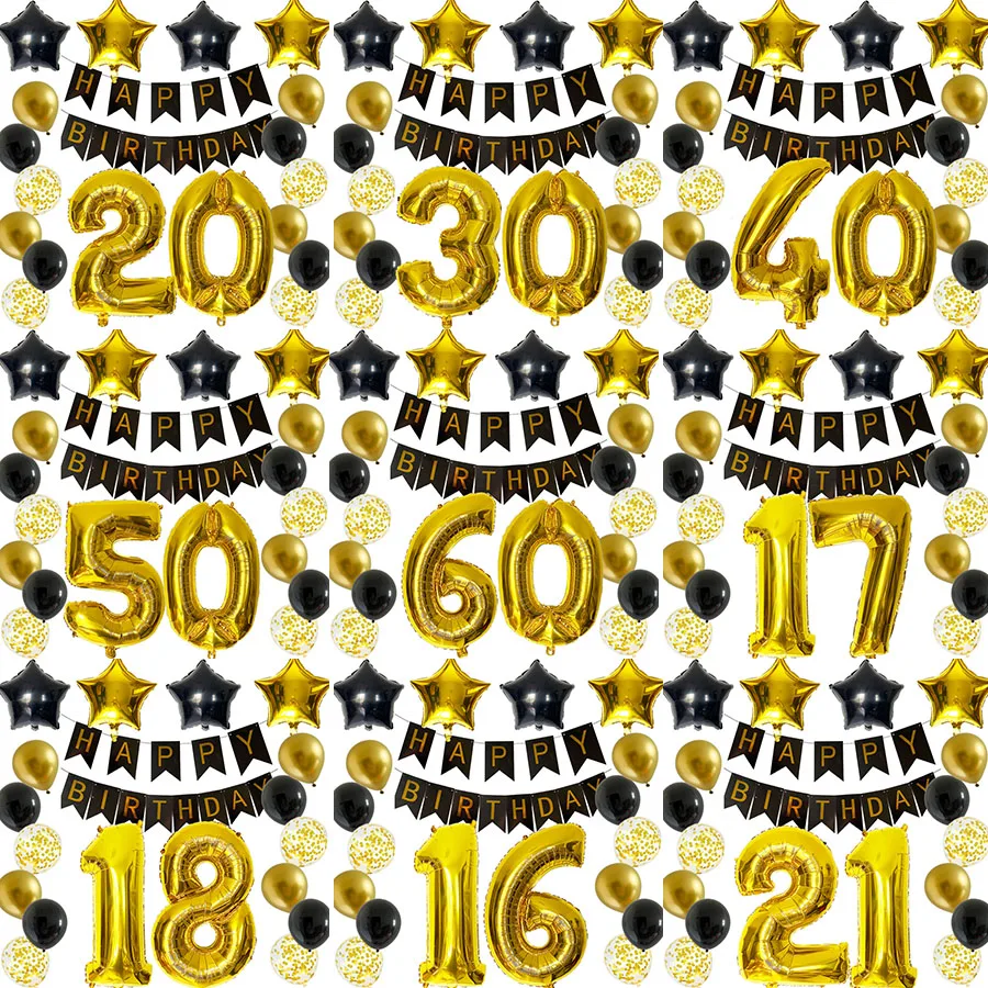 30 de ani Decor Petrecere de Aniversare Livrările de Aur Negru din Latex Baloane Happy Birthday Banner Femeie Fete Ziua de nastere Decor