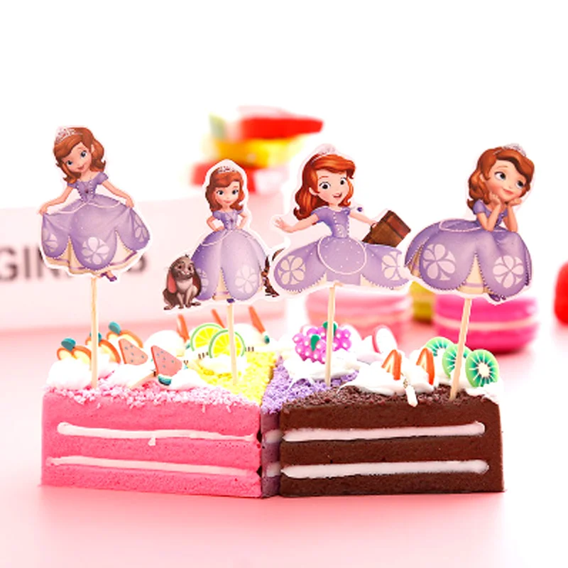 Fericit Ziua de naștere Evenimente Petrecere Copii Fete Copii Favoruri Sophia Tort Carte Cu Bastoane Decoratiuni Cupcake Toppers 24buc/lot