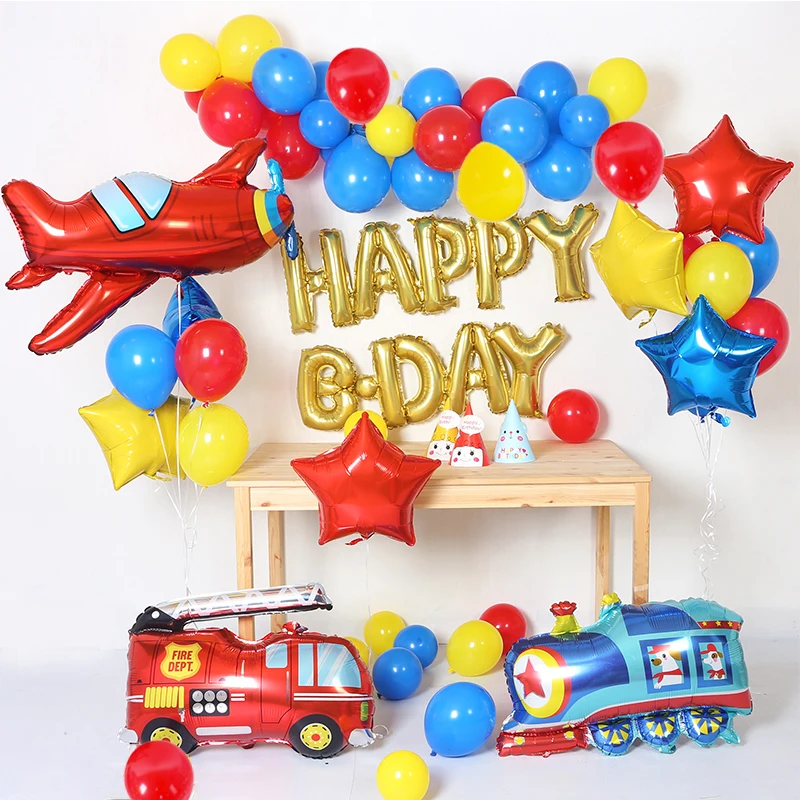 Desene animate Airplan Globos Băieți Petrecere de Aniversare Fericită DIY Decoratiuni Camion Foc Balon Folie baby shower Decor de Fundal Copil Cadouri