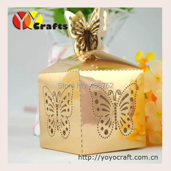 Unic hârtie de ambalaj cutie dulce cutie de bomboane în formă de fluture de aur metalic cutie de ciocolata